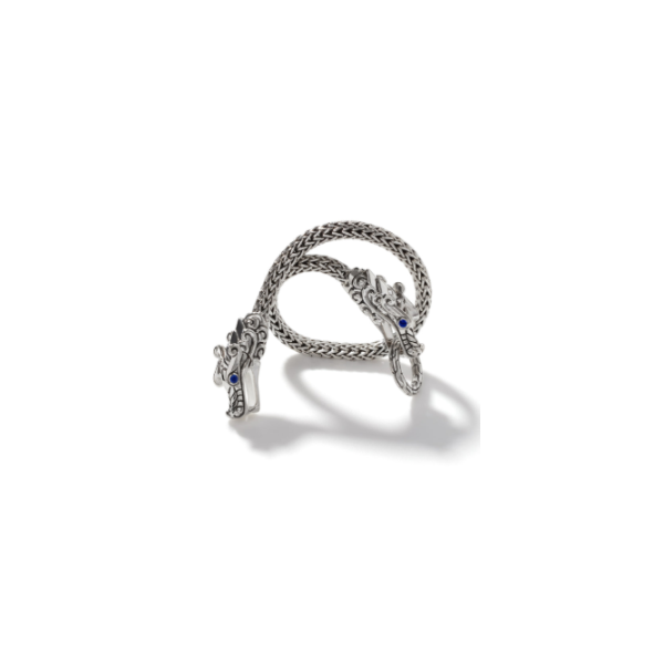 John Hardy Sterling Silver Double Dragon Head Bracelet with Blue Sapphire Eyes Image 3 Kiefer Jewelers Lutz, FL