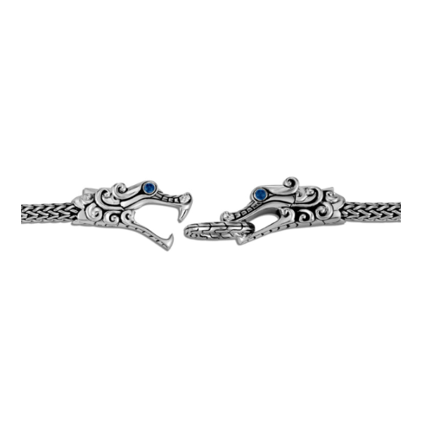 John Hardy Sterling Silver Double Dragon Head Bracelet with Blue Sapphire Eyes Image 4 Kiefer Jewelers Lutz, FL