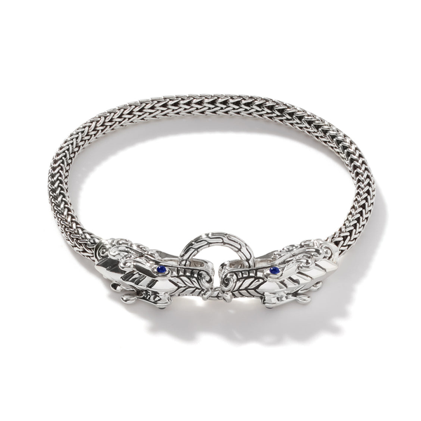 John Hardy Sterling Silver Double Dragon Head Bracelet with Blue Sapphire Eyes Kiefer Jewelers Lutz, FL