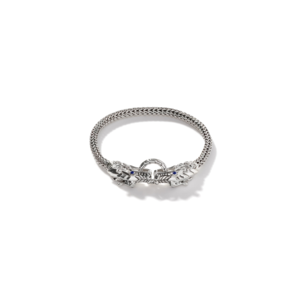John Hardy Sterling Silver Double Dragon Head Bracelet with Blue Sapphire Eyes Kiefer Jewelers Lutz, FL