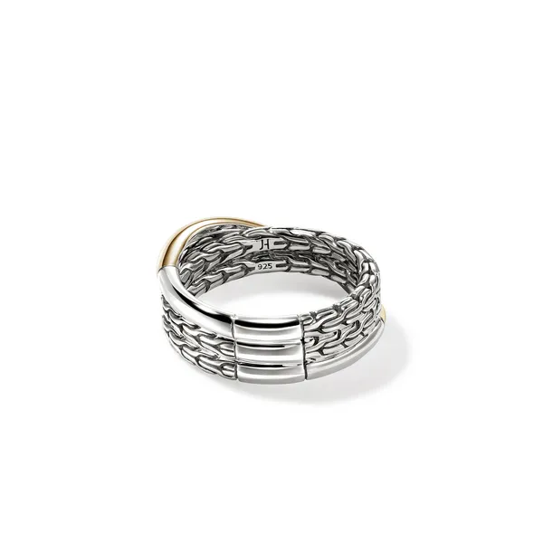 John Hardy 14KY and Sterling Silver Essentials Crossover Ring Image 2 Kiefer Jewelers Lutz, FL