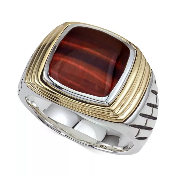 Esquire Sterling Silver and 14 Karat Yellow Gold Red Tiger's Eye Ring Kiefer Jewelers Lutz, FL