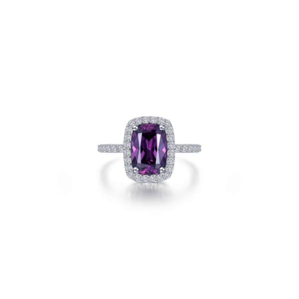 Sterling Silver with Simulated Amethyst and Diamond Halo Ring Kiefer Jewelers Lutz, FL