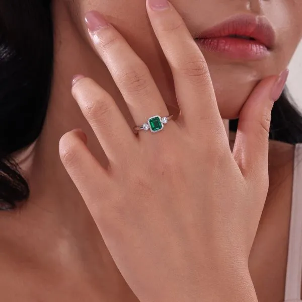 Sterling Silver Simulated Diamond & Simulated Emerald Ring Image 2 Kiefer Jewelers Lutz, FL