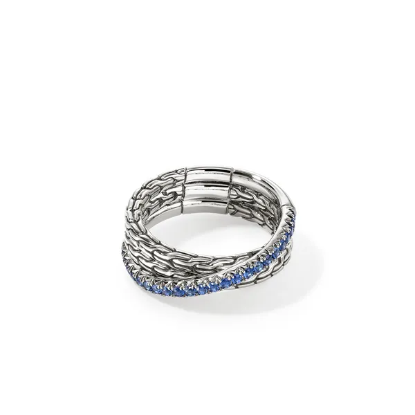 John Hardy Blue Sapphire and Sterling Silver Essentials Crossover Ring Kiefer Jewelers Lutz, FL