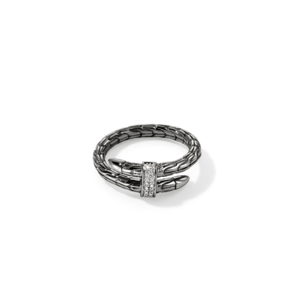 John Hardy Spear Sterling Silver and Black Rhodium and Diamond Ring Kiefer Jewelers Lutz, FL
