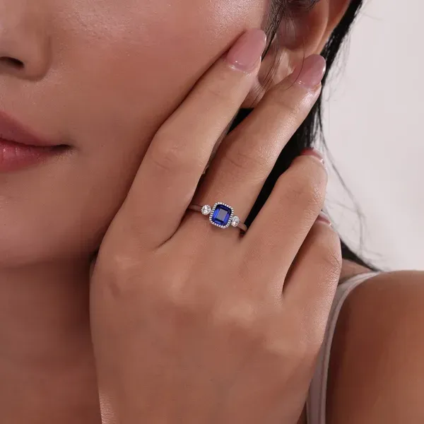Sterling Silver Simulated Diamond & Lab-Created Sapphire Ring Image 3 Kiefer Jewelers Lutz, FL