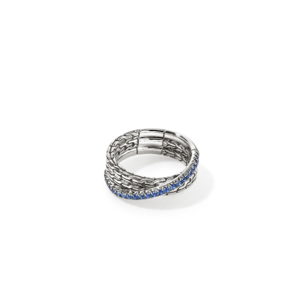 John Hardy Blue Sapphire and Sterling Silver Essentials Crossover Ring Kiefer Jewelers Lutz, FL