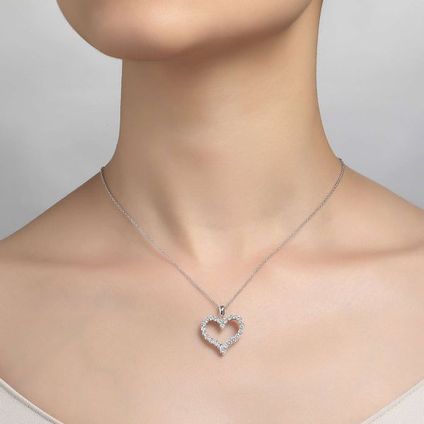 Sterling Silver Simulated Diamond Heart Necklace Image 2 Kiefer Jewelers Lutz, FL
