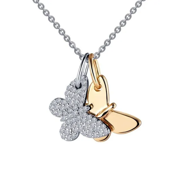 Sterling Silver Simulated Diamond Two Tone Butterfly Charm Necklace Kiefer Jewelers Lutz, FL