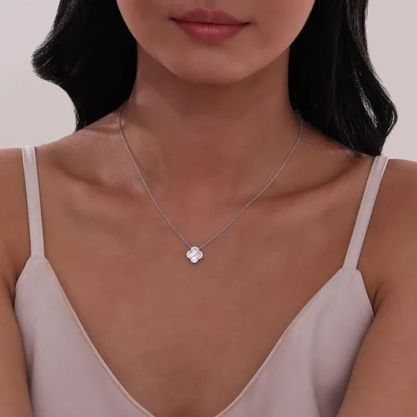 Sterling Silver Simulated Diamond & Mother-of-Pearl Necklace Image 2 Kiefer Jewelers Lutz, FL