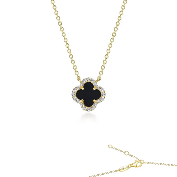 Sterling Silver with Gold Plating Simulated Diamond and Black Onyx Clover Pendant Kiefer Jewelers Lutz, FL