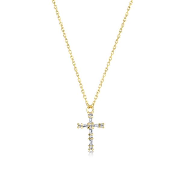 SS/GP Simulated Bagguette and Round Diamond Cross Necklace by Lafonn Kiefer Jewelers Lutz, FL