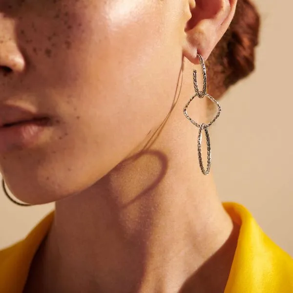 John Hardy Sterling Silver Classic Chain Hammered Drop Earring Image 2 Kiefer Jewelers Lutz, FL
