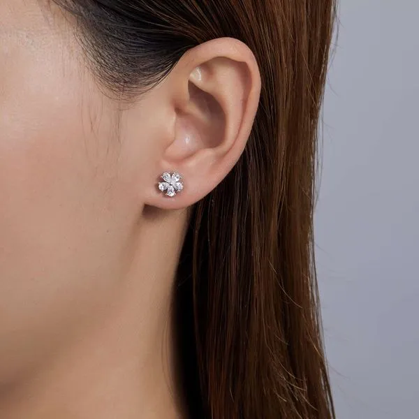 Sterling Silver Simulated Diamond Flower Stud Earrings Image 2 Kiefer Jewelers Lutz, FL