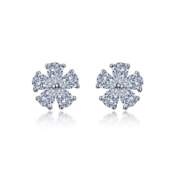 Sterling Silver Simulated Diamond Flower Stud Earrings Kiefer Jewelers Lutz, FL