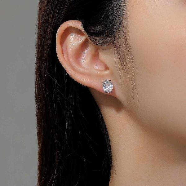 Sterling Silver 4ctw Simulated Diamond Oval Stud Earrings Image 2 Kiefer Jewelers Lutz, FL