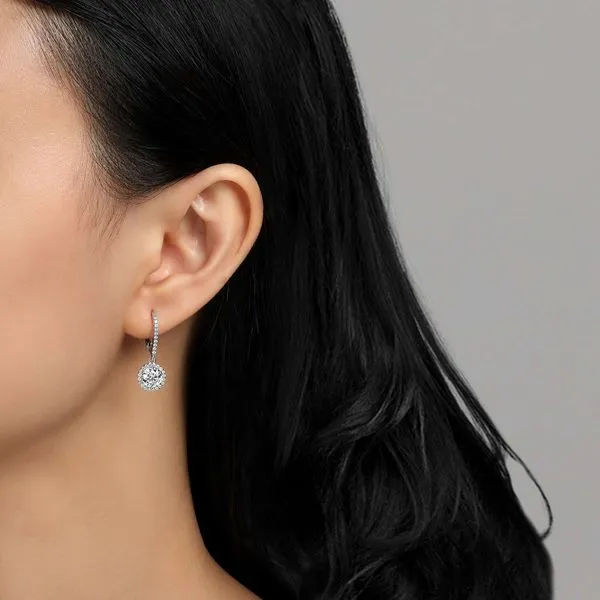 Sterling Silver Simulated Diamond Halo Dangle Earrings Image 2 Kiefer Jewelers Lutz, FL