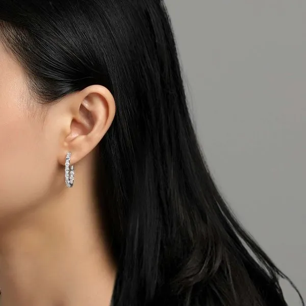 Sterling Silver Simulated Diamond and Oval Hoop Earrings Image 2 Kiefer Jewelers Lutz, FL