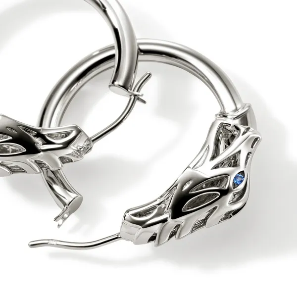 SS Naga Hoop Earrings with Blue Sapphire Eyes by John Hardy Image 2 Kiefer Jewelers Lutz, FL