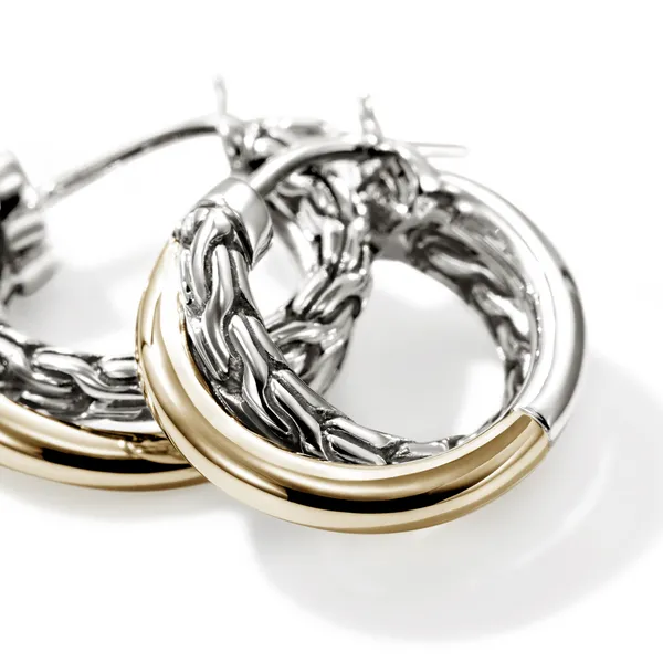 John Hardy 14KY and Sterling Silver Essential Crossover Hoop Earrings Image 3 Kiefer Jewelers Lutz, FL