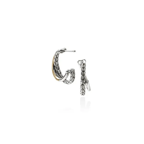 John Hardy 14KY and Sterling Silver Crossover Hoop Earrings Image 2 Kiefer Jewelers Lutz, FL