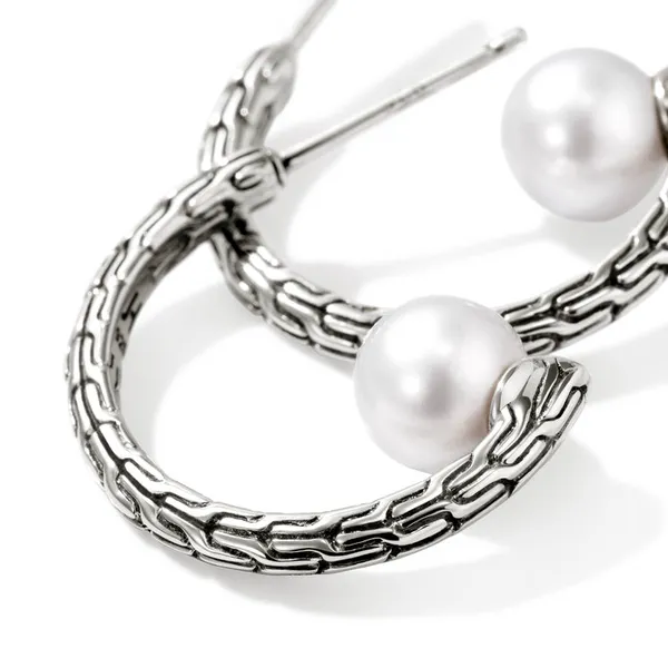 John Hardy SS Essential Pearl Hoop Earrings Image 2 Kiefer Jewelers Lutz, FL