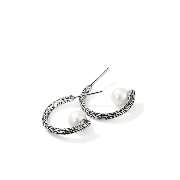 John Hardy SS Essential Pearl Hoop Earrings Image 3 Kiefer Jewelers Lutz, FL