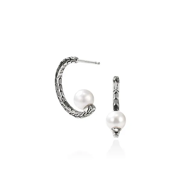 John Hardy SS Essential Pearl Hoop Earrings Image 4 Kiefer Jewelers Lutz, FL