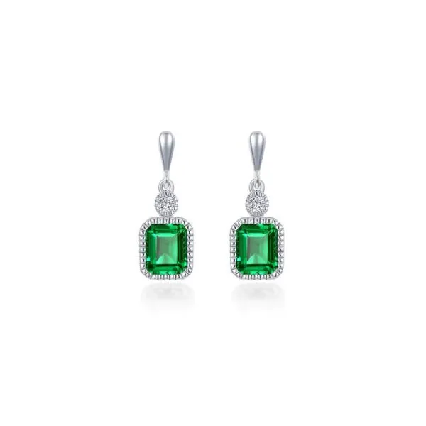 Sterling Silver Simulated Diamond and Emerald May Birthday Earrings Kiefer Jewelers Lutz, FL