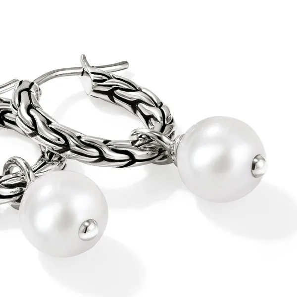 John Hardy SS Essential Pearl Hoop Earrings Image 2 Kiefer Jewelers Lutz, FL