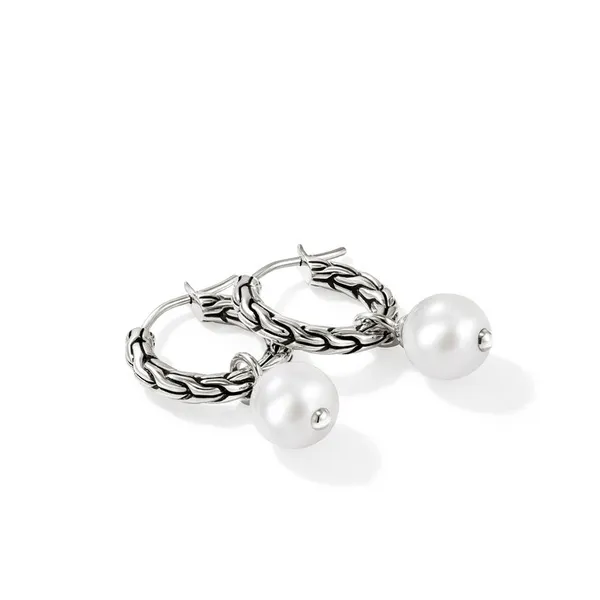 John Hardy SS Essential Pearl Hoop Earrings Image 3 Kiefer Jewelers Lutz, FL