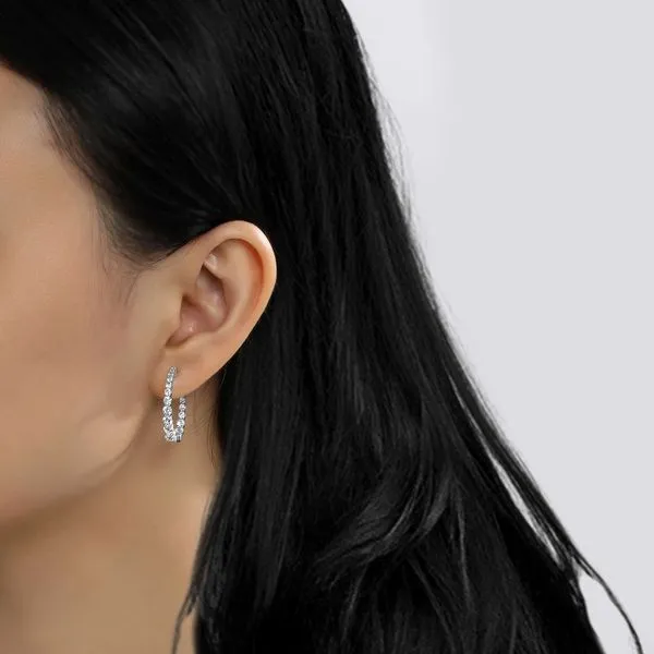 Sterling Silver Simulated Diamond Hoop Earrings Image 2 Kiefer Jewelers Lutz, FL