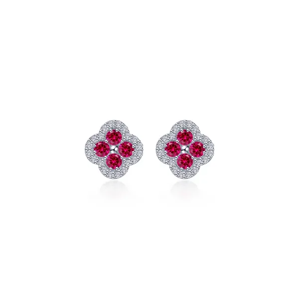 SS Simulated Diamond and Lab Grown Ruby Clover Stud Earrings Kiefer Jewelers Lutz, FL