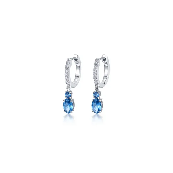 SS Simulated Diamond and Blue Topaz Huggie Hoop Earrings Kiefer Jewelers Lutz, FL