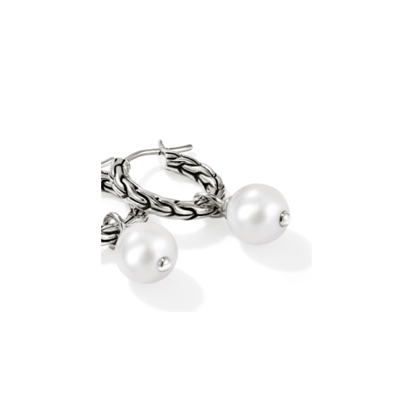 John Hardy SS Essential Pearl Hoop Earrings Image 2 Kiefer Jewelers Lutz, FL