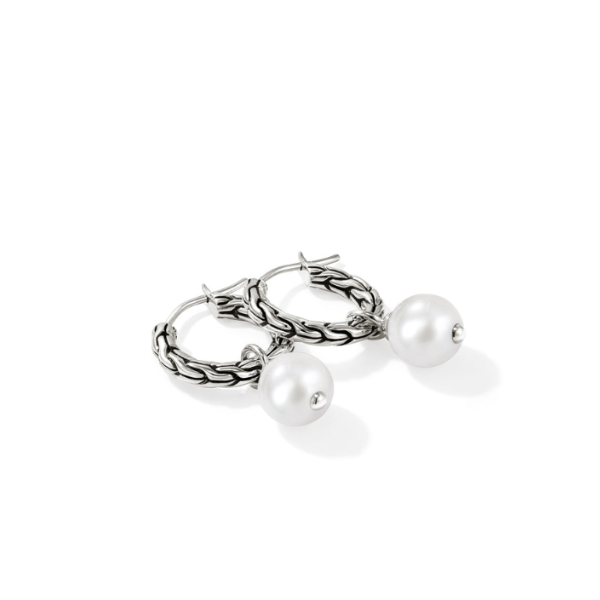 John Hardy SS Essential Pearl Hoop Earrings Image 3 Kiefer Jewelers Lutz, FL