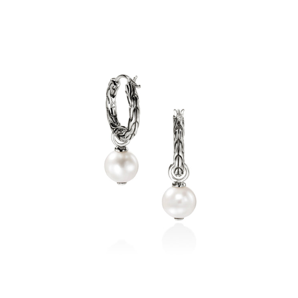 John Hardy SS Essential Pearl Hoop Earrings Image 4 Kiefer Jewelers Lutz, FL
