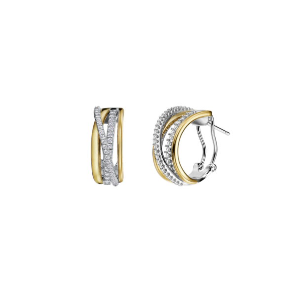 Lafonn Sterling Silver and Gold Plated Simulated Diamond Crossover Earrings Kiefer Jewelers Lutz, FL