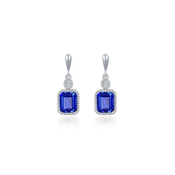 Sterling Silver Simulated Diamond and Lab Grown Sapphire September Birthday Earrings Kiefer Jewelers Lutz, FL