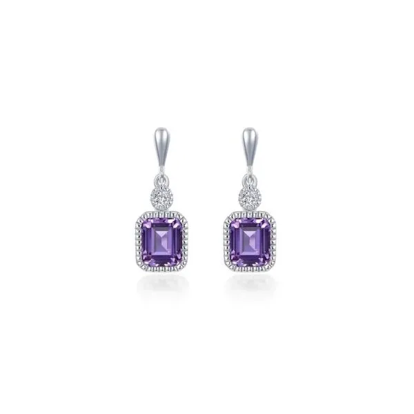 Sterling Silver Simulated Diamond and Amethyst February Birthday Earrings Kiefer Jewelers Lutz, FL