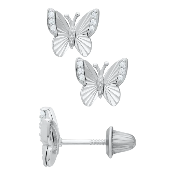 Children's Sterling Silver Butterfly and CZ Stud Earrings Kiefer Jewelers Lutz, FL