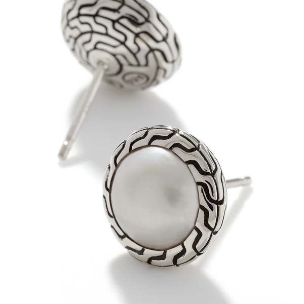 John Hardy Sterling Silver Classic Chain Stud Earring with Mabe Freshwater Pearl Image 2 Kiefer Jewelers Lutz, FL