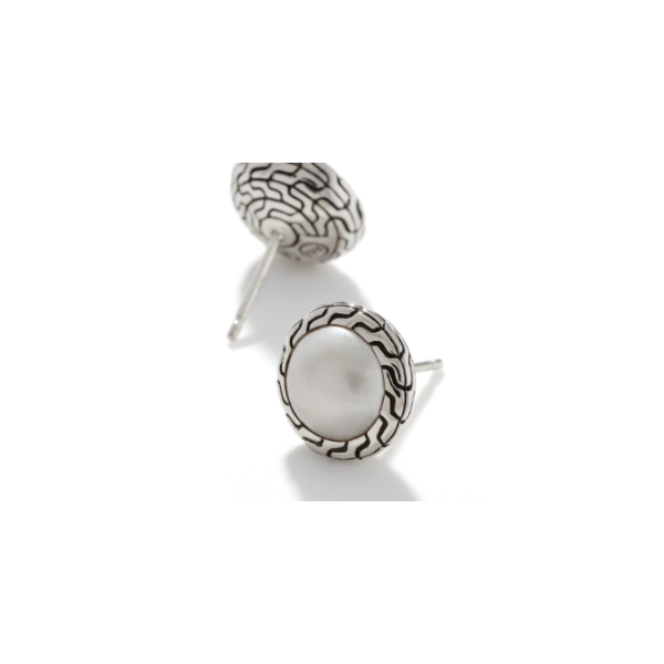 John Hardy Sterling Silver Classic Chain Stud Earring with Mabe Freshwater Pearl Image 2 Kiefer Jewelers Lutz, FL