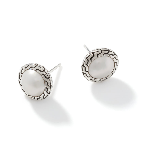 John Hardy Sterling Silver Classic Chain Stud Earring with Mabe Freshwater Pearl Image 3 Kiefer Jewelers Lutz, FL