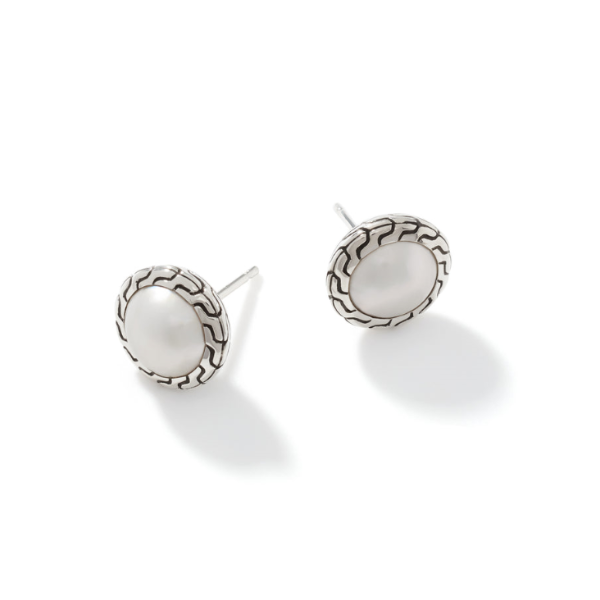 John Hardy Sterling Silver Classic Chain Stud Earring with Mabe Freshwater Pearl Image 3 Kiefer Jewelers Lutz, FL
