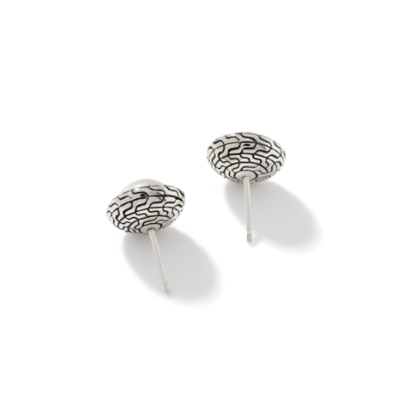 John Hardy Sterling Silver Classic Chain Stud Earring with Mabe Freshwater Pearl Image 4 Kiefer Jewelers Lutz, FL