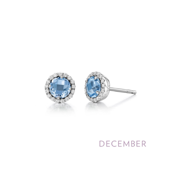 SS Blue Topaz and Simulated Diamond Halo Birthstone Earrings by Lafonn Kiefer Jewelers Lutz, FL