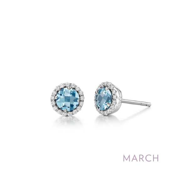 SS Simulated Aquamarine and Simulated Diamond Halo Birthstone Earrings by Lafonn Kiefer Jewelers Lutz, FL