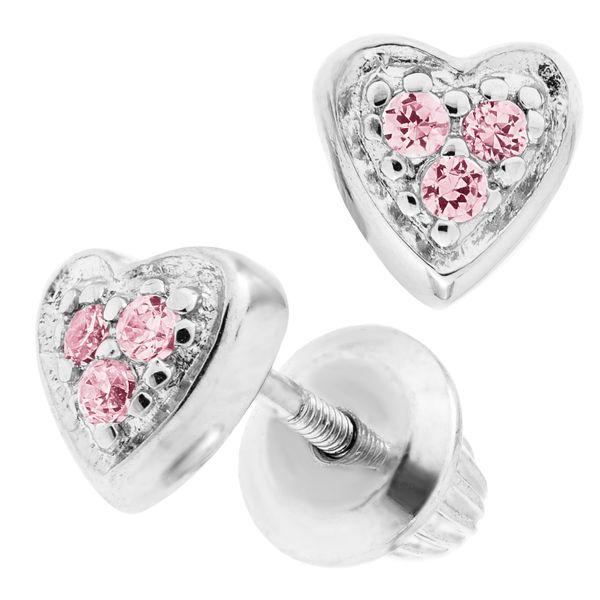 Pink CZ Heart Earrings Image 2 Kiefer Jewelers Lutz, FL